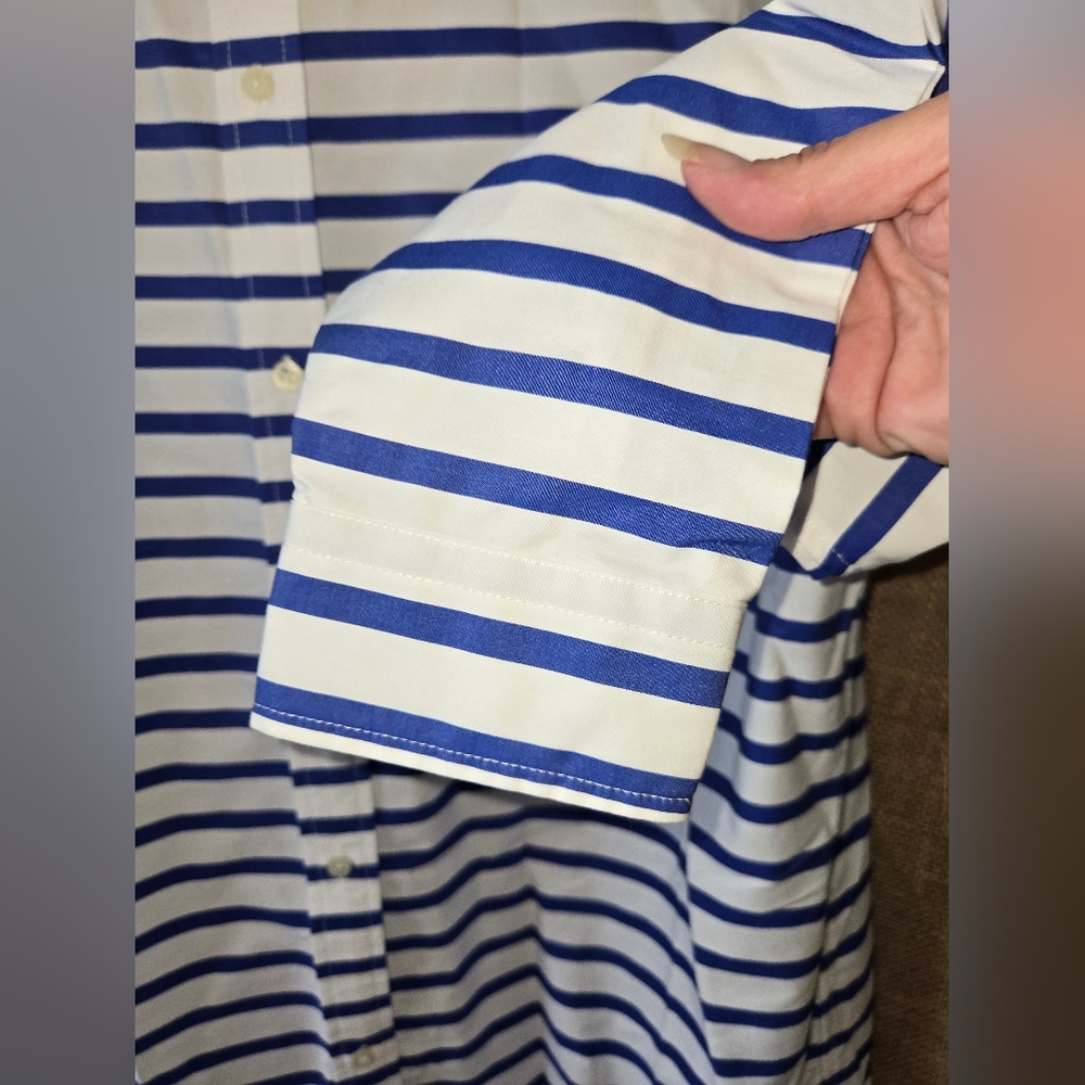 Women's Ralph Lauren Green Lable Blue and White Striped Shirt Size Large - Picture 2 of 12
